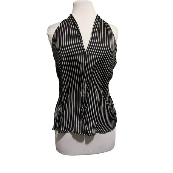 Bishop + Young Dakota Silky Black Striped V Neck Racerback Top Sz S Trendy - Picture 2 of 9